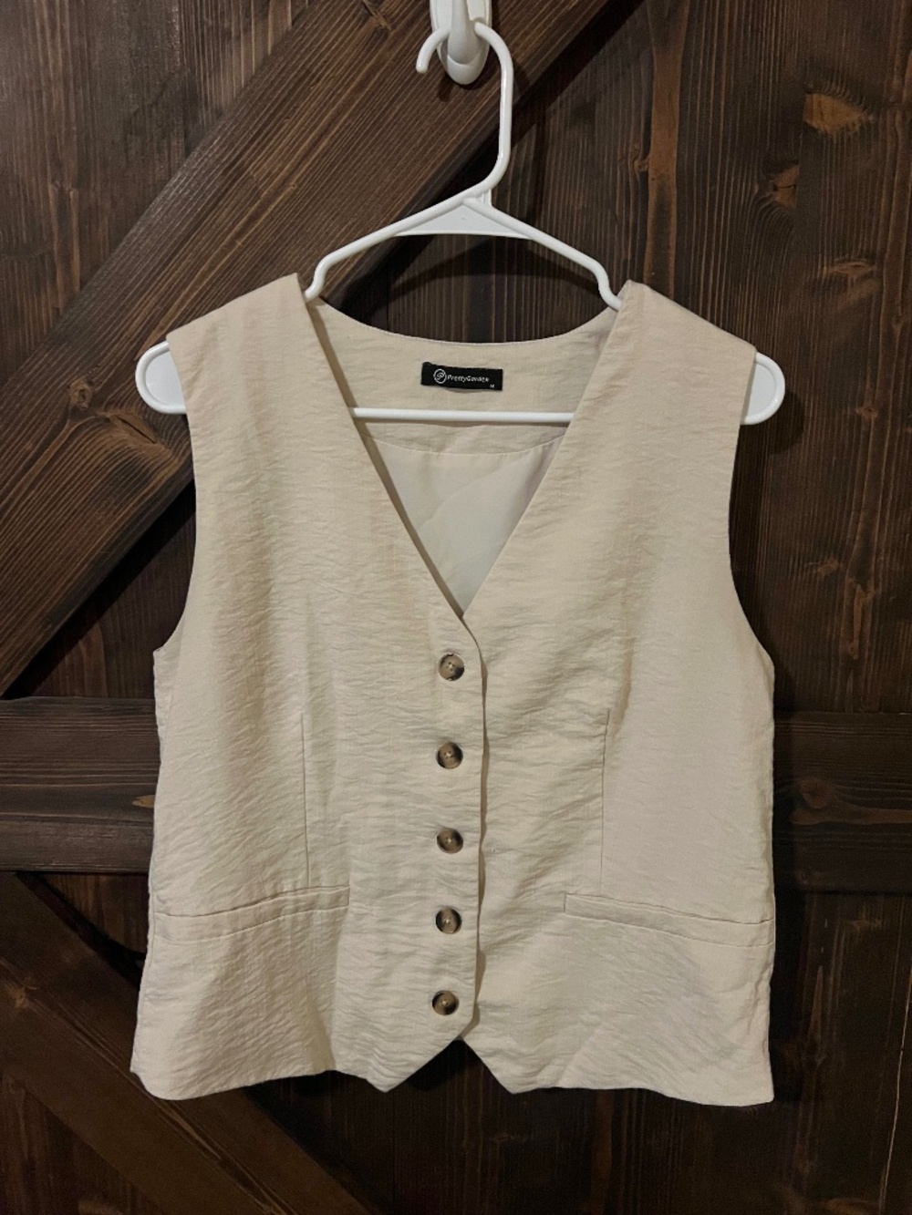 PrettyGarden Linen-Look Button Front Vest – Size M
